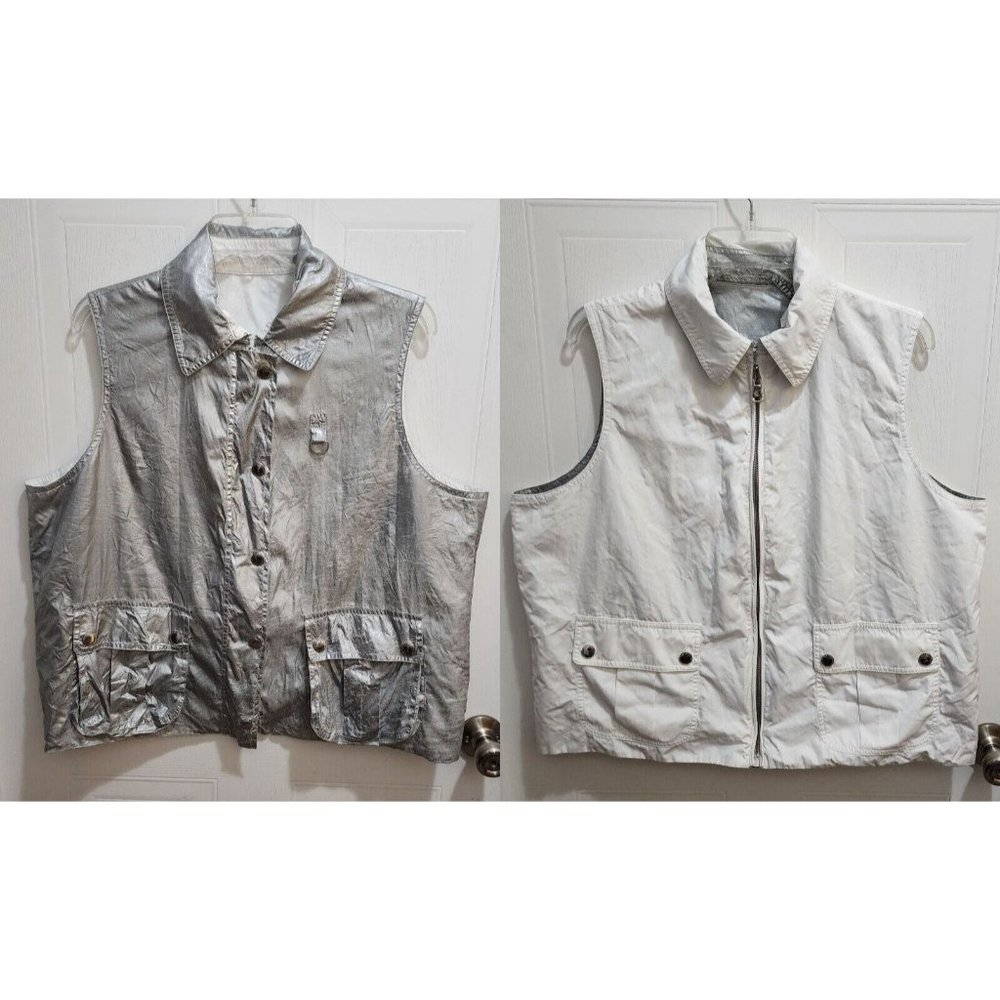 Ralph‎ Lauren Active Women's Reversible Full Zip Vest Silver/White Plus Size 1X
